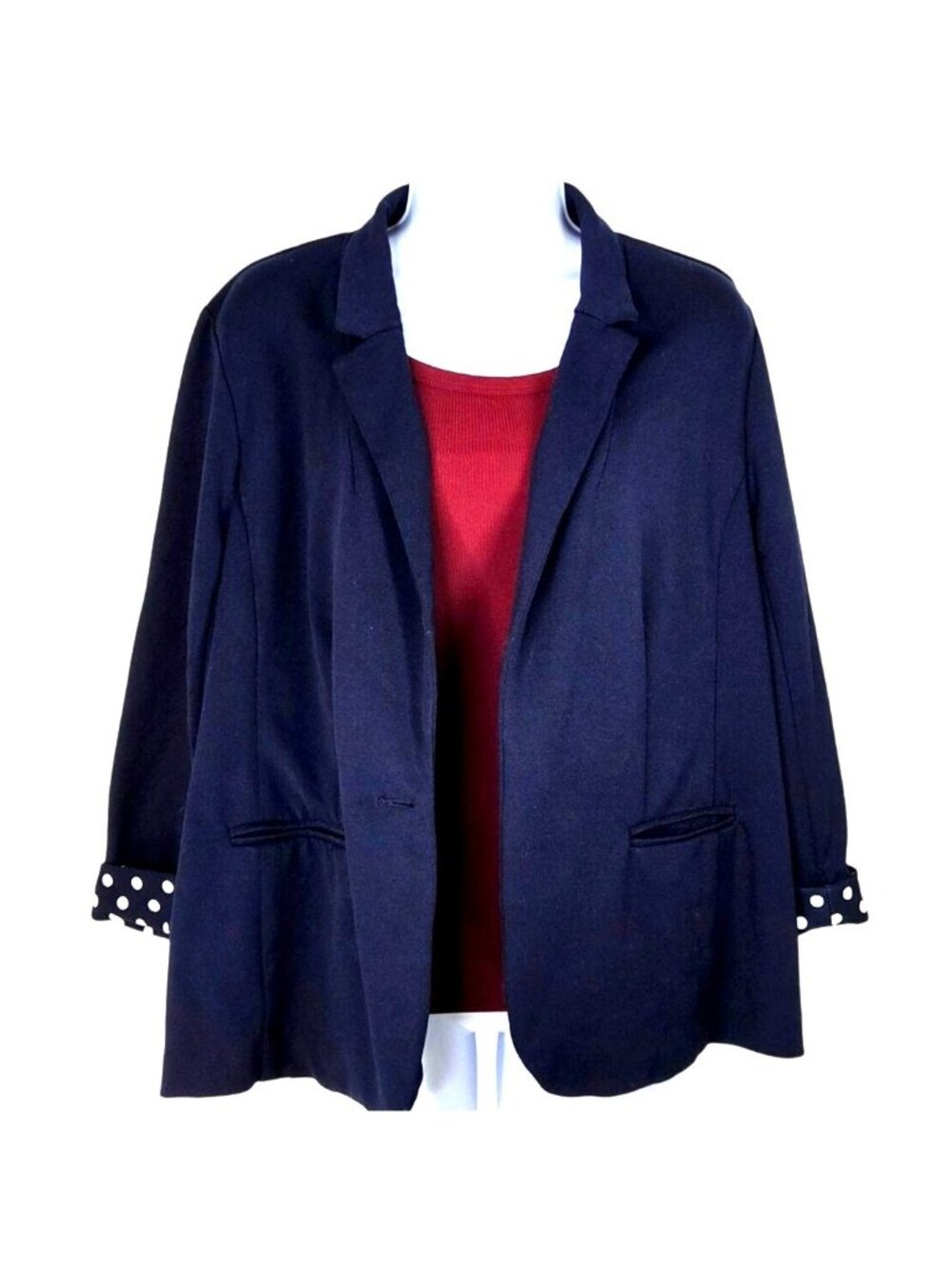 EST. 1946 Navy Blue Polka Dot Preppy Office Blazer Jacket Women's Size Large